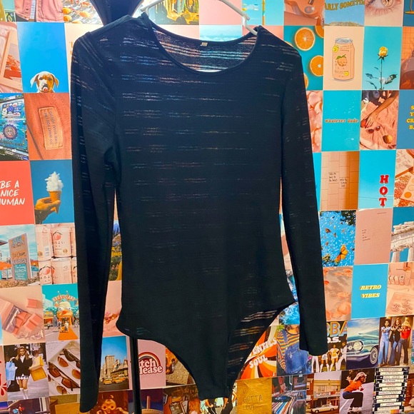 Black Mesh Striped See Through Bodysuit 🖤 - Picture 2 of 3